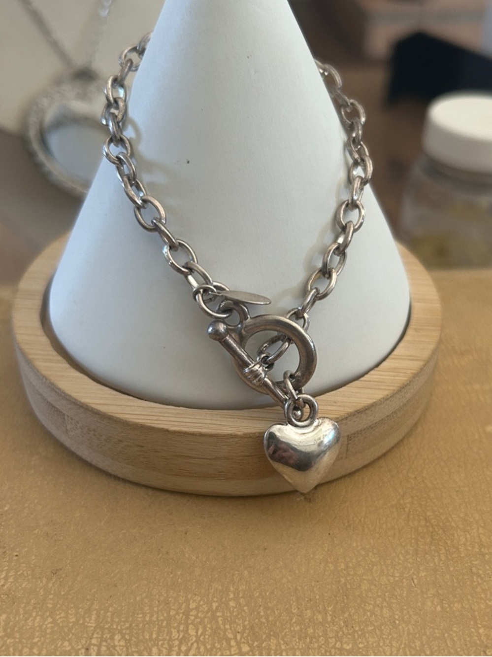 Sterling Silver Link Bracelet with heart and toggle - Picture 2 of 2